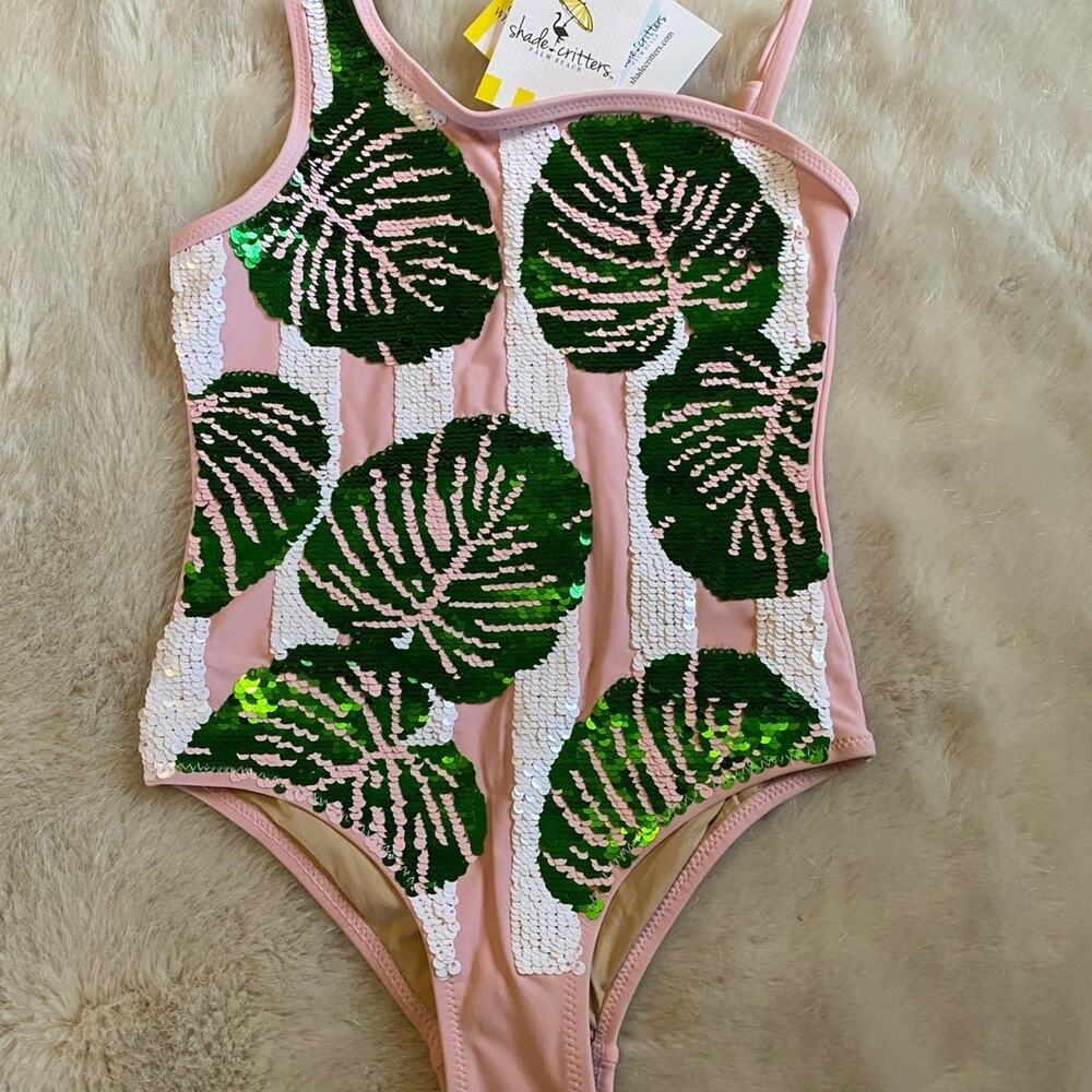 Shade Critters One Piece Magic Flip Sequin Striped Palm Swimsuit 3T NEW!!!